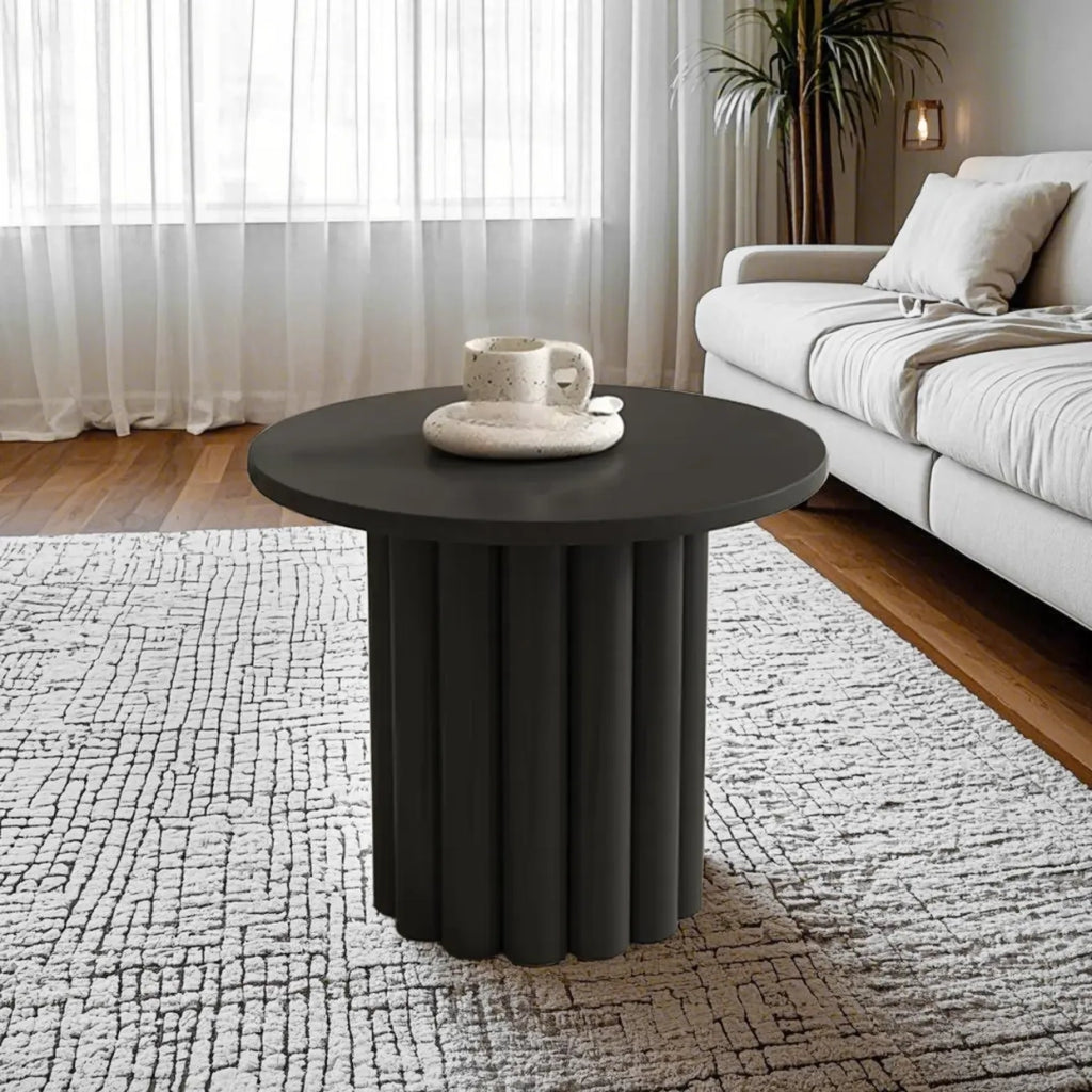 Black and White Minimalist Round Wood Coffee Table