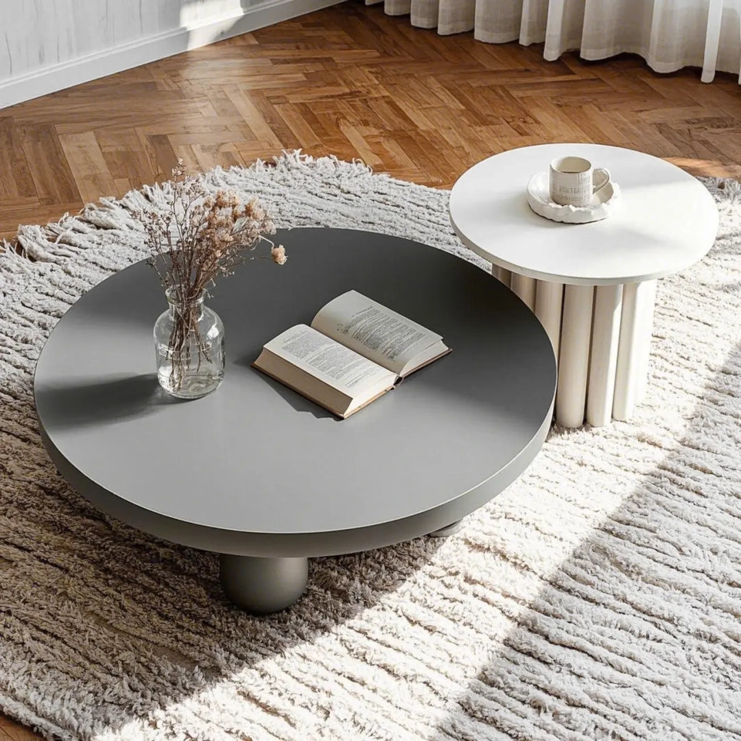 Black and White Minimalist Round Wood Coffee Table
