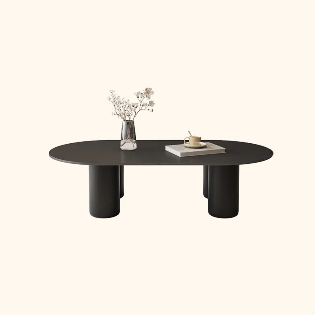 Living Room 4 Legs Simple Wood Stone Oval Coffee Table