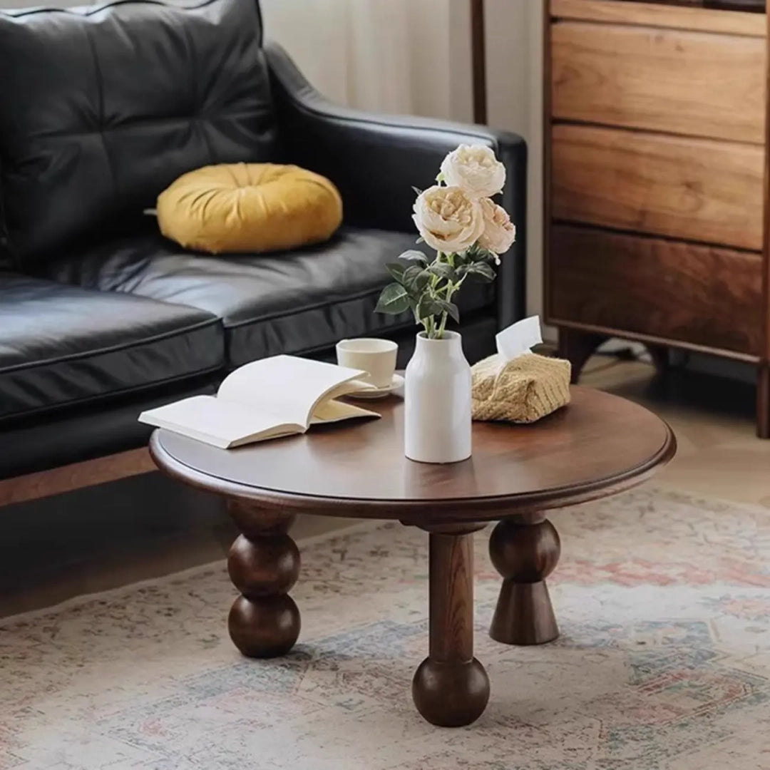 Solid Wood Round Sculptural Coffee Table For Living Room
