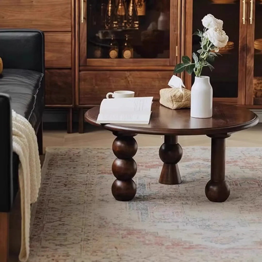 Solid Wood Round Sculptural Coffee Table For Living Room